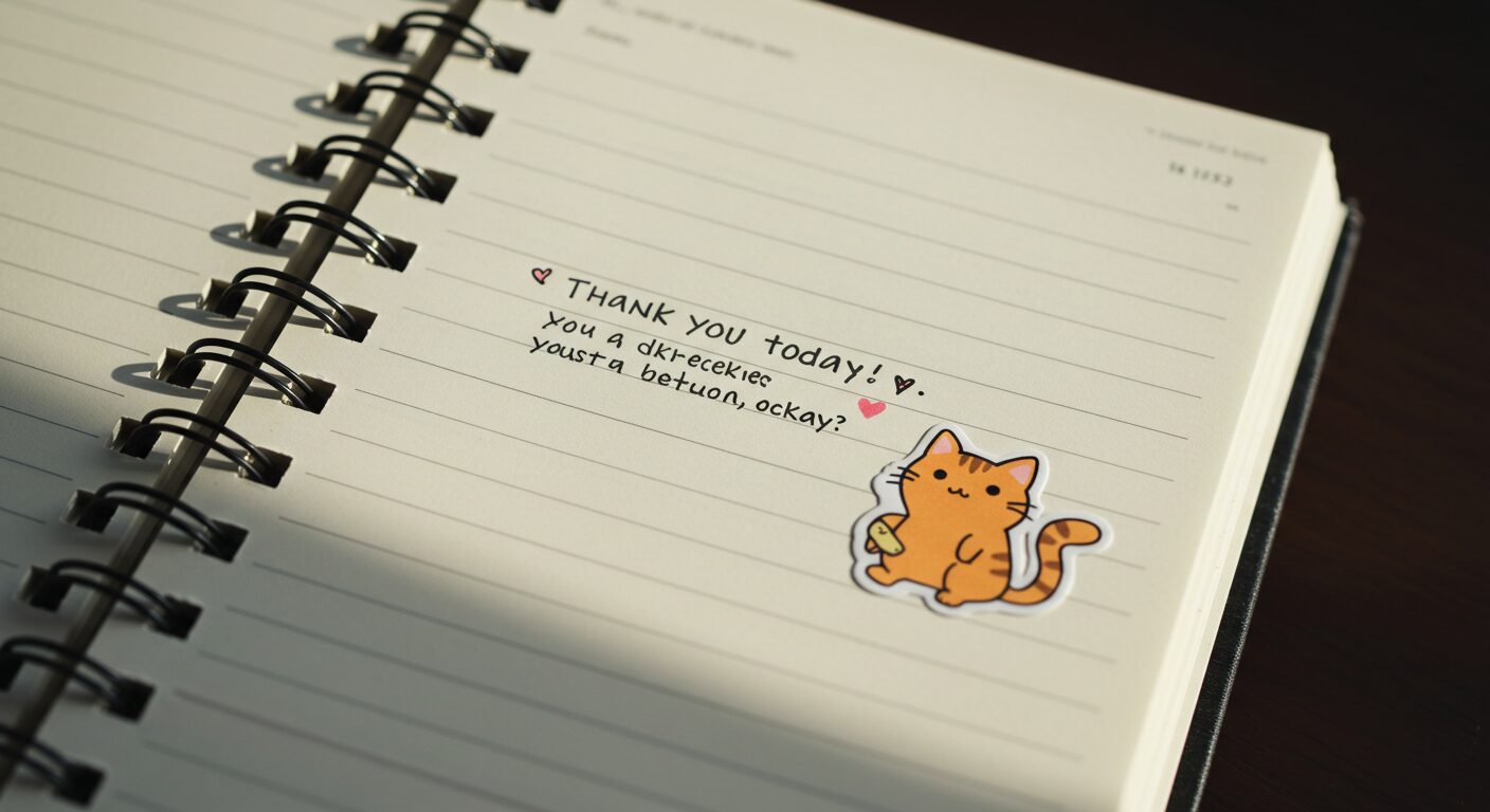 ノートに可愛いシールが貼ってある様子