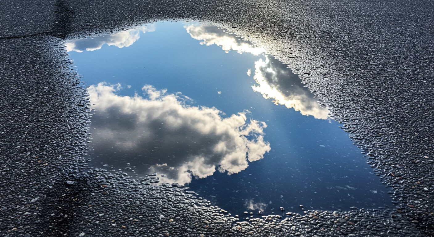 水たまりに映る美しい青空