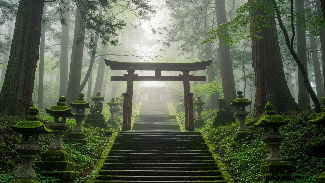 高天原の舞台とされる神社の静かな風景