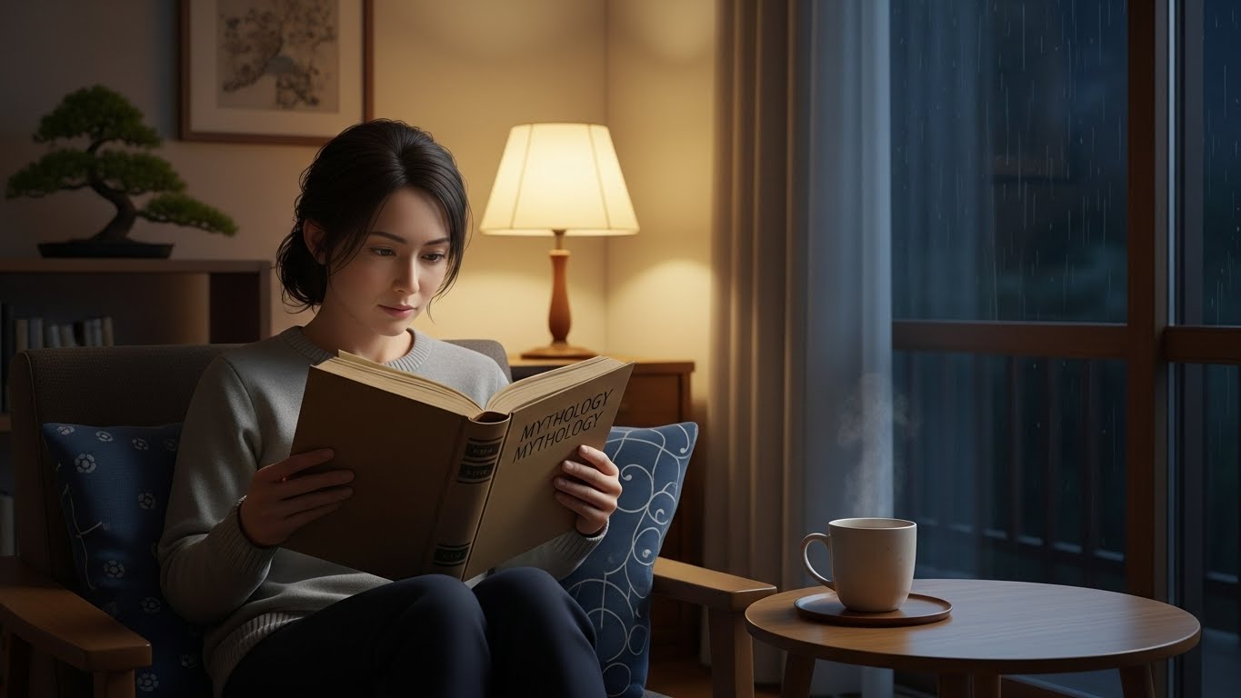 夜の読書で心を整える女性