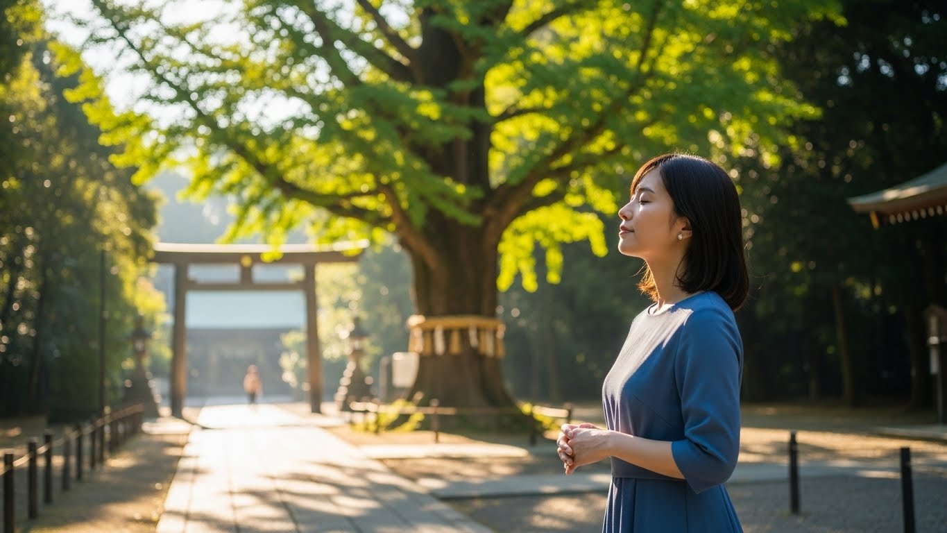 心を落ち着けて参拝する様子